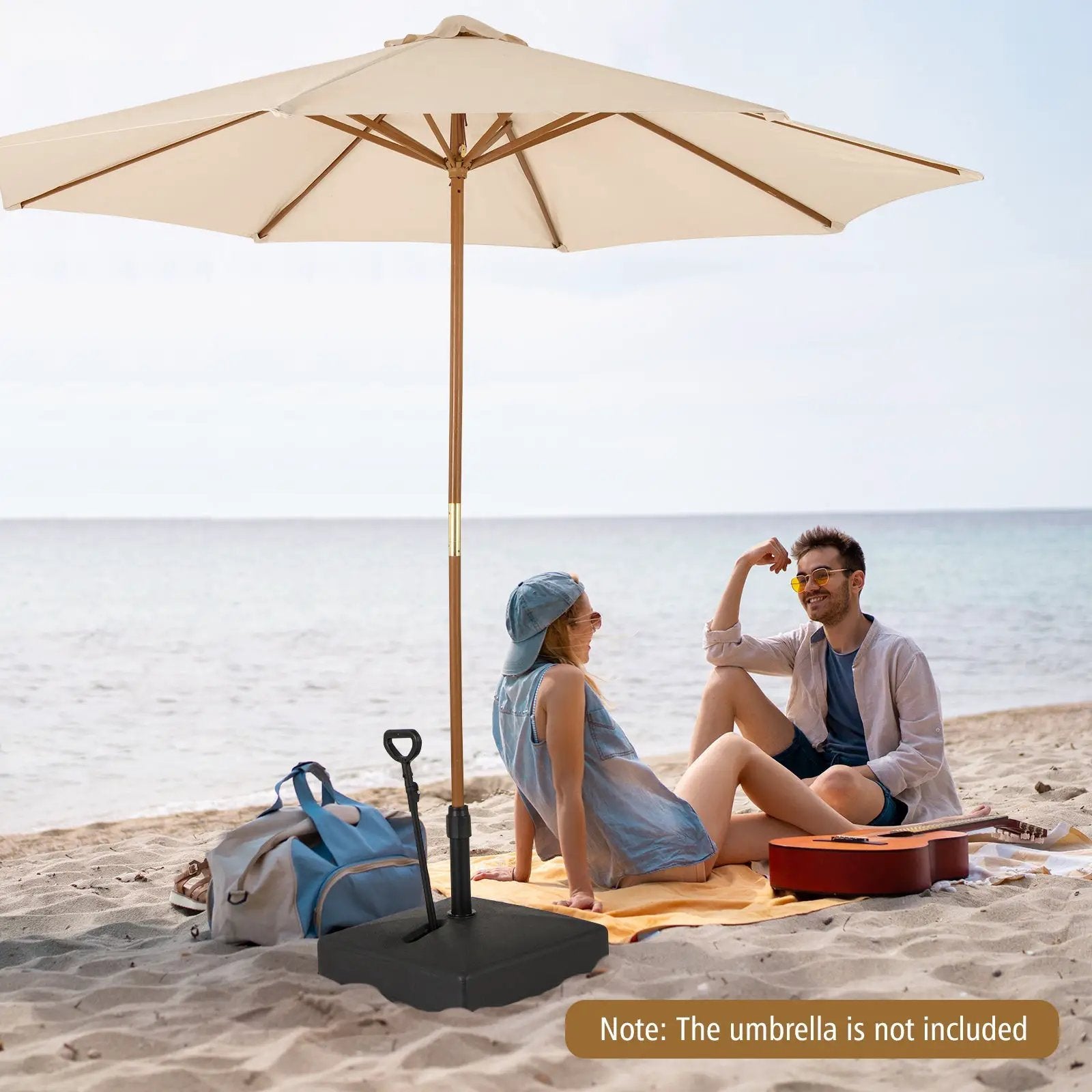 Mobile Patio Umbrella Base Water Sand Fillable Market Table Umbrella Stand with 3 Wheels-Black by DirectDeals