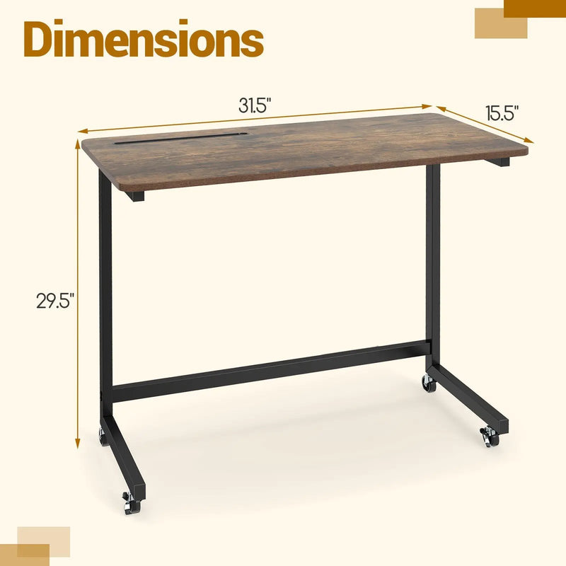 Mobile Side Table Rolling Laptop Desk Cart with Tablet Slot-Rustic Brown by DirectDeals