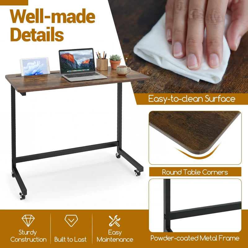 Mobile Side Table Rolling Laptop Desk Cart with Tablet Slot-Rustic Brown by DirectDeals