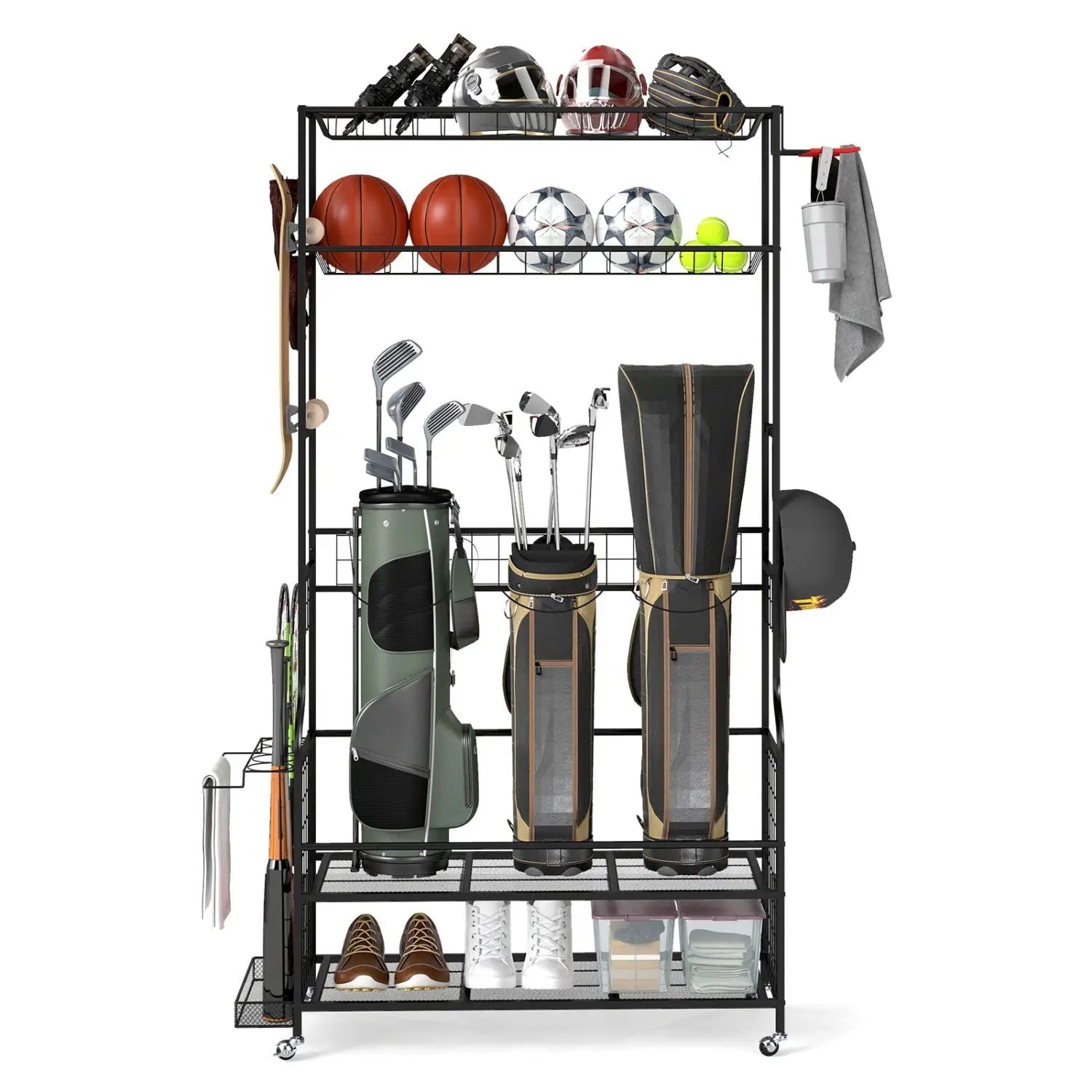 Mobile Sports Equipment Organizer with Golf Bags Storage and Club Rack by DirectDeals