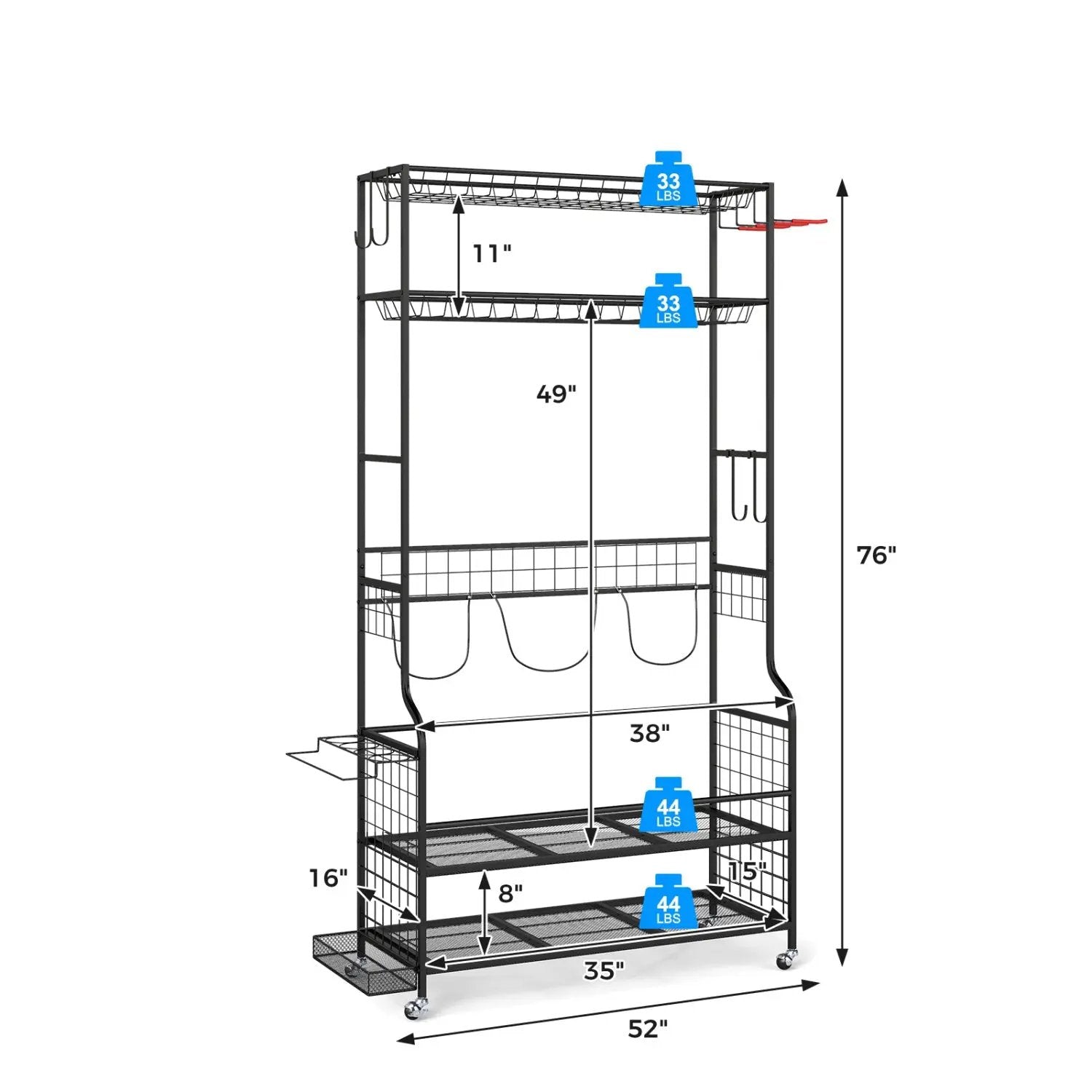 Mobile Sports Equipment Organizer with Golf Bags Storage and Club Rack by DirectDeals