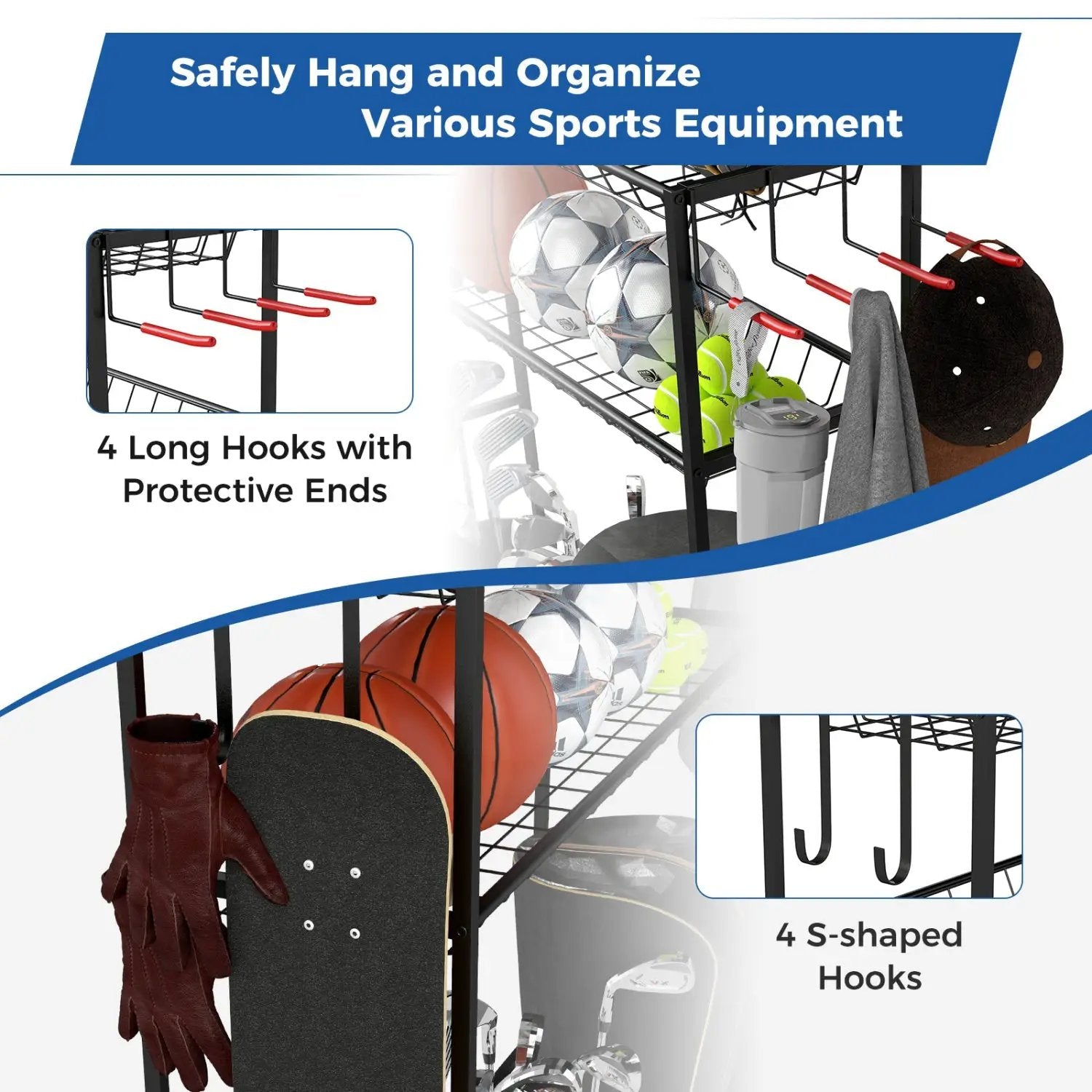 Mobile Sports Equipment Organizer with Golf Bags Storage and Club Rack by DirectDeals