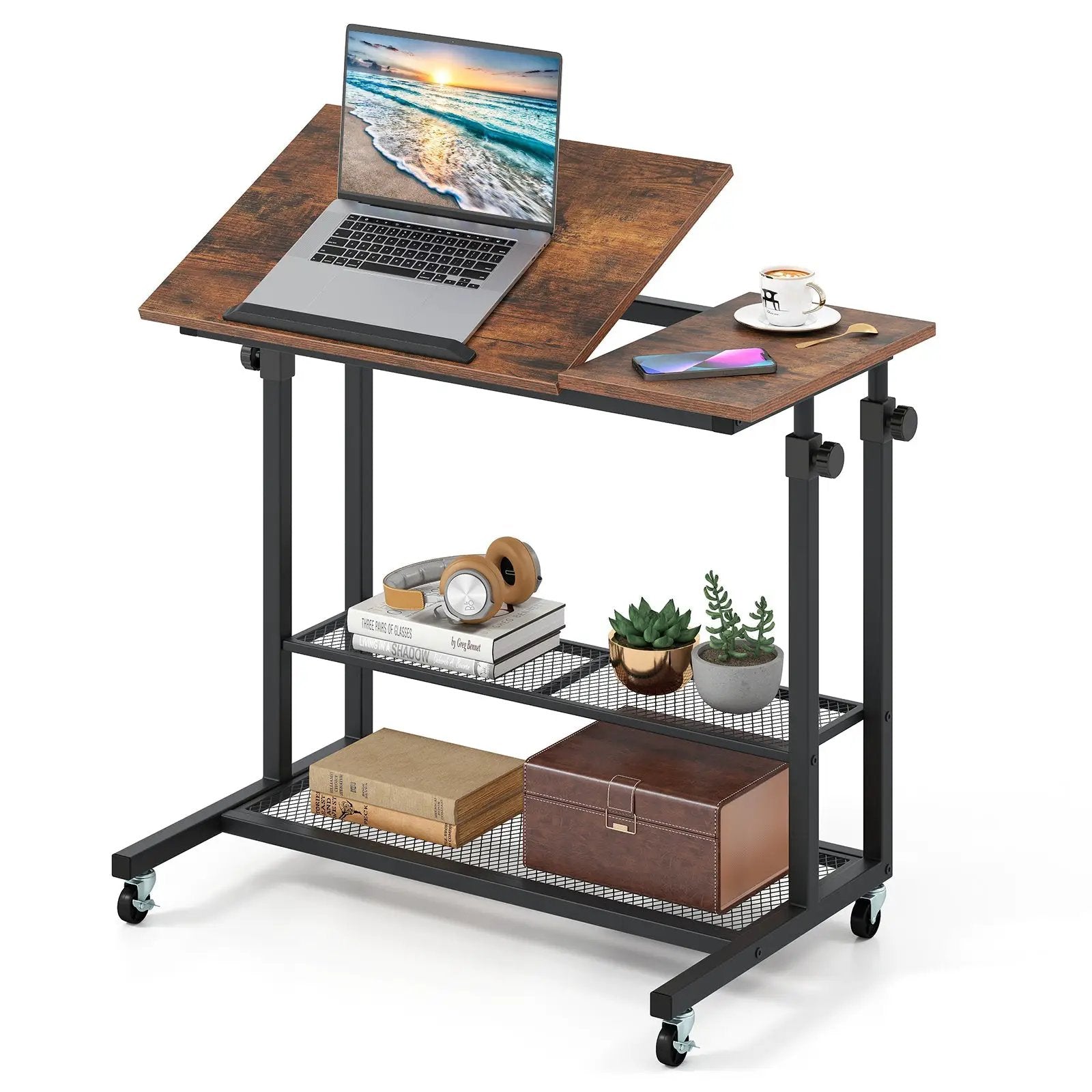 Mobile Stand up Desk Height Adjustable Standing Table with Tilting Tabletop by DirectDeals