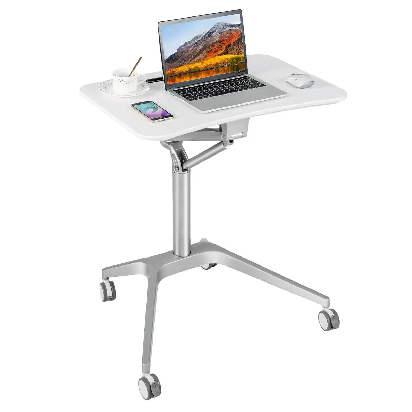 Mobile Standing Laptop Desk with Tablet Holder and 4 Rolling Casters-White by DirectDeals