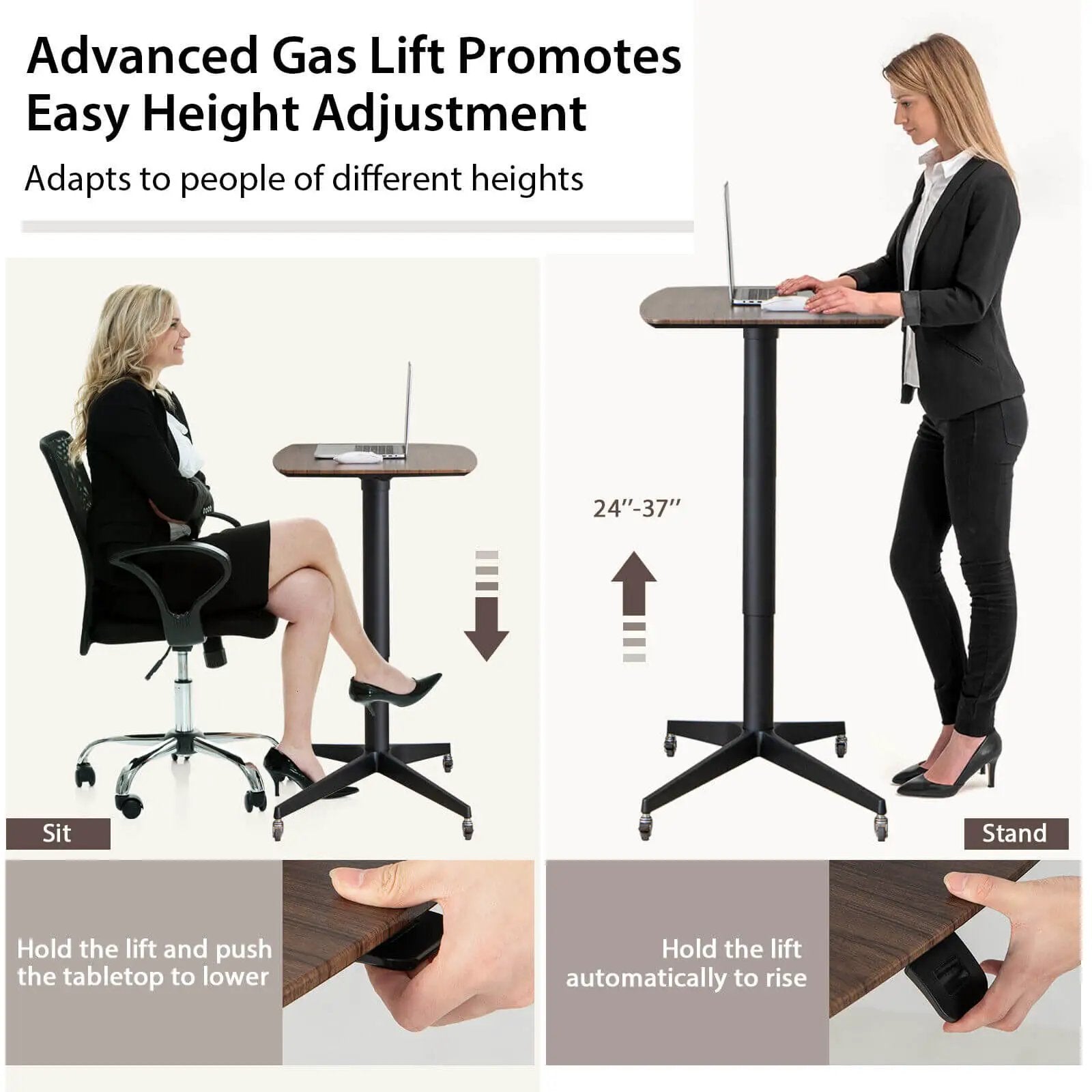 Height Adjustable Mobile Standing Desk with Lockable Wheels-Brown by DirectDeals