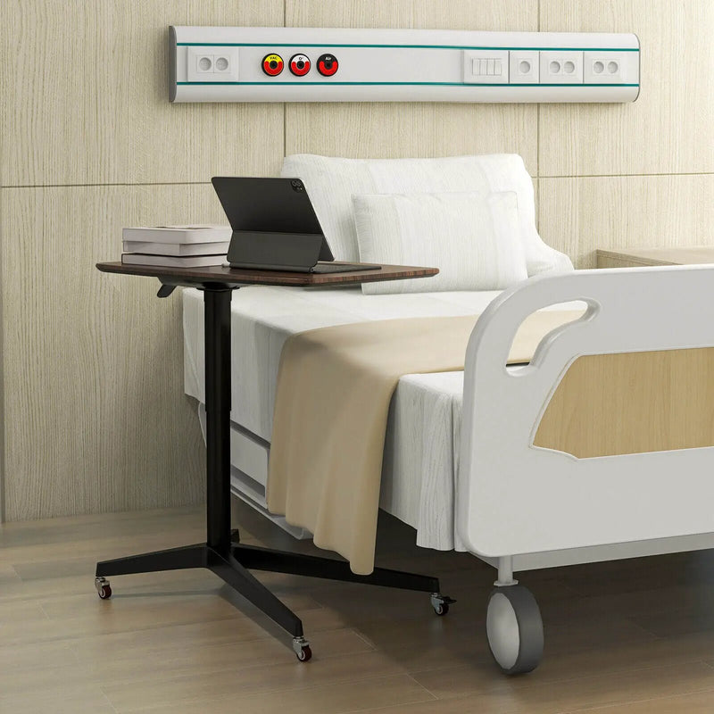 Height Adjustable Mobile Standing Desk with Lockable Wheels-Brown by DirectDeals