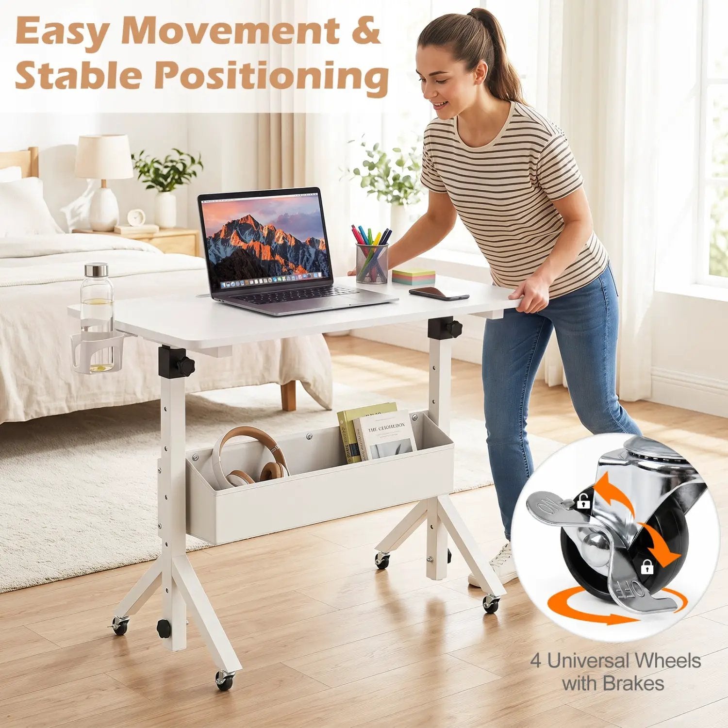 Mobile Standing Desk with Adjustable Height and Wheels by DirectDeals