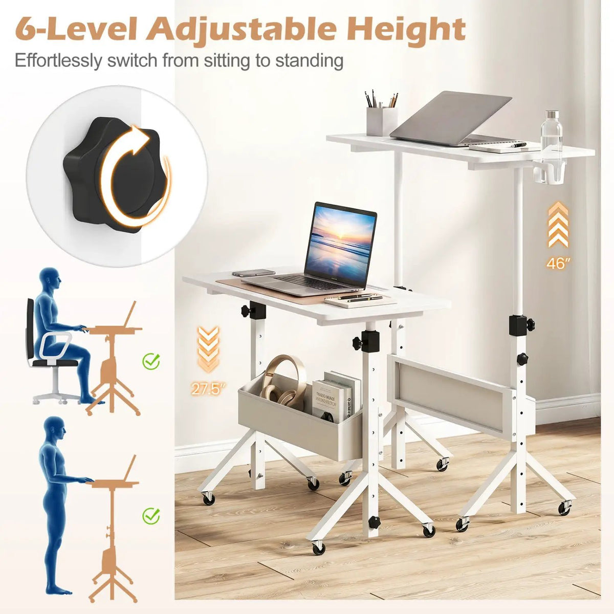 Mobile Standing Desk with Adjustable Height and Wheels by DirectDeals