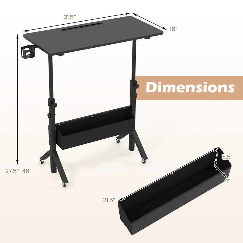 Mobile Standing Desk with Adjustable Height and Wheels by DirectDeals