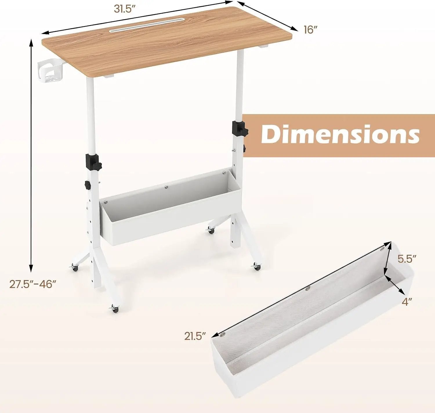 Mobile Standing Desk with Adjustable Height and Wheels by DirectDeals