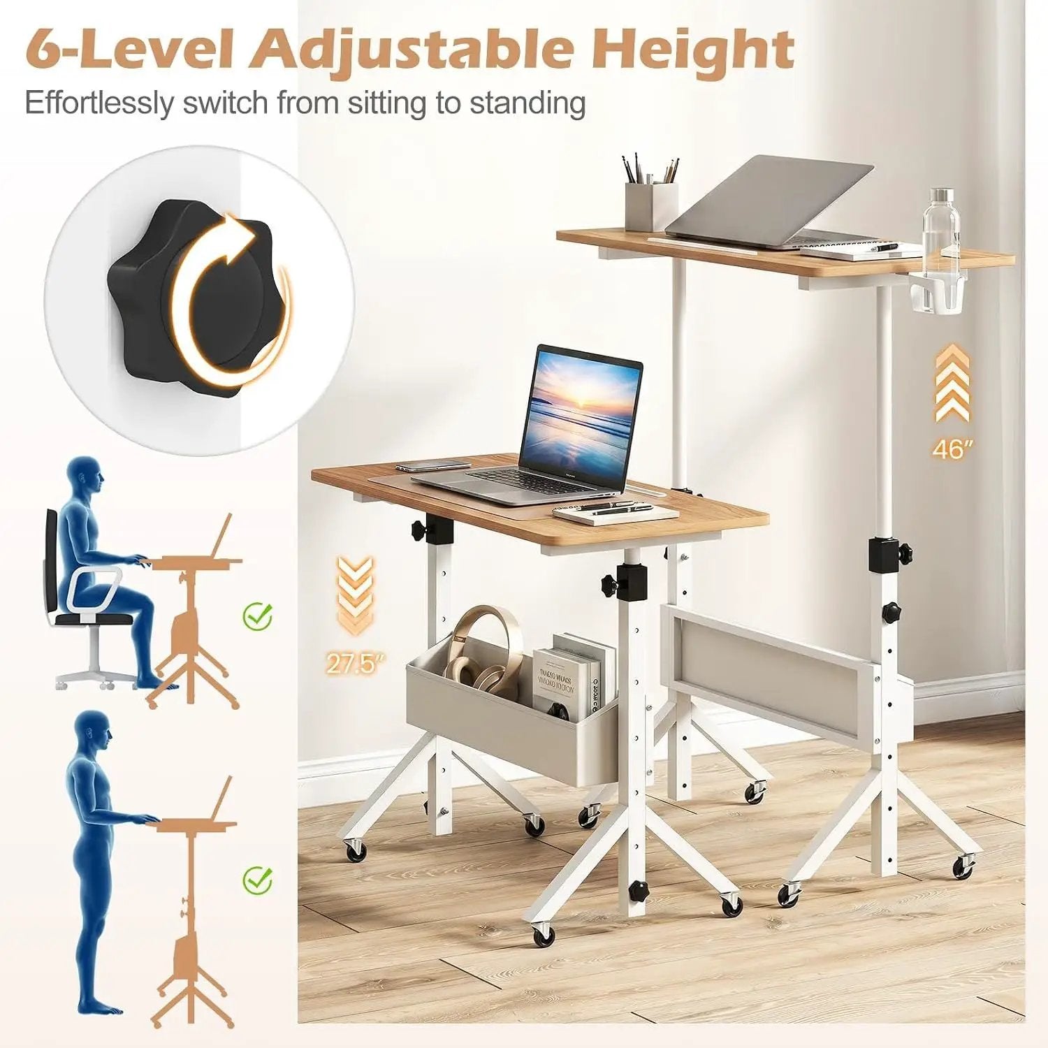 Mobile Standing Desk with Adjustable Height and Wheels by DirectDeals