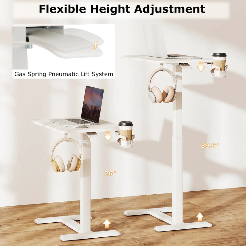 Mobile Standing Desk Height Adjustable Overbed Bedside Table with Cup Holder by DirectDeals