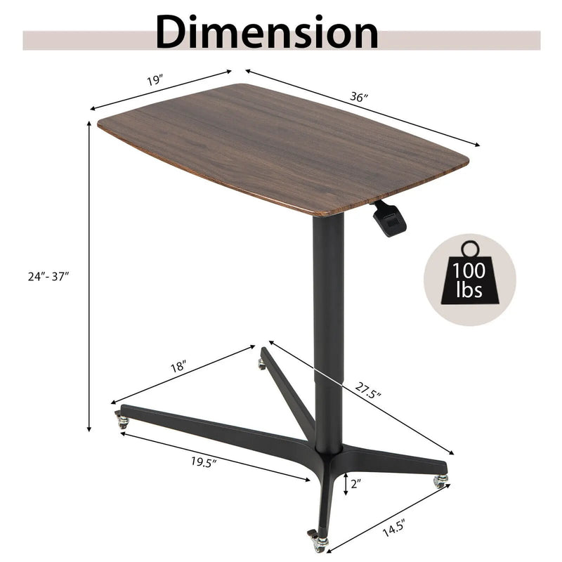 Height Adjustable Mobile Standing Desk with Lockable Wheels-Brown by DirectDeals