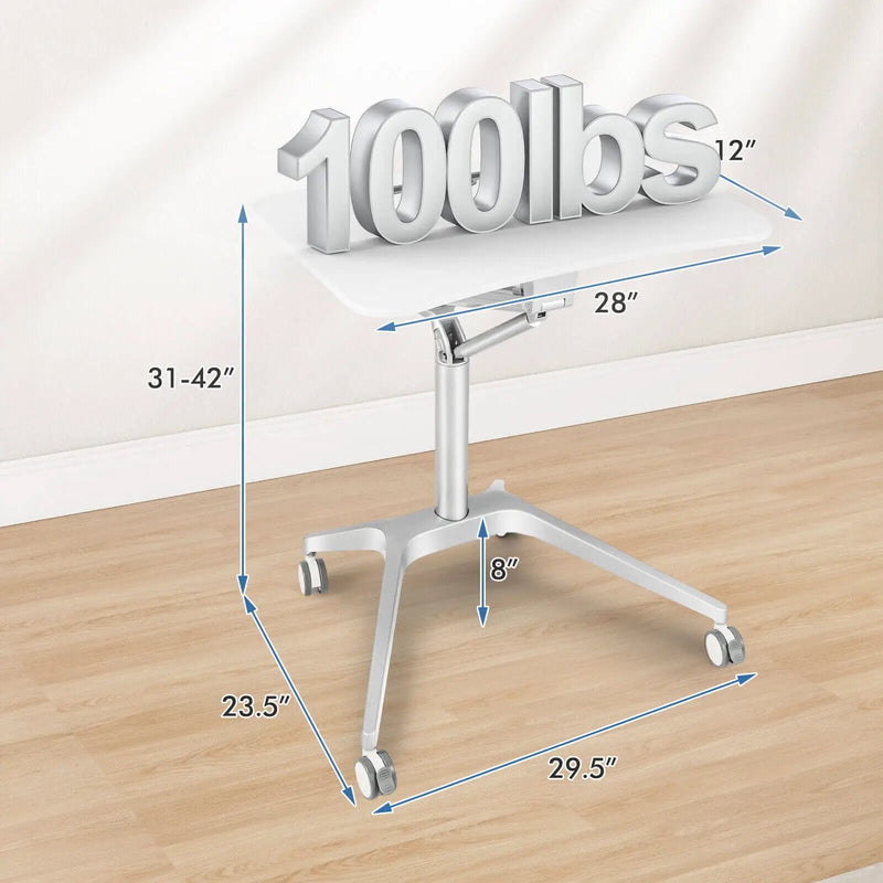Mobile Standing Laptop Desk with Tablet Holder and 4 Rolling Casters-White by DirectDeals