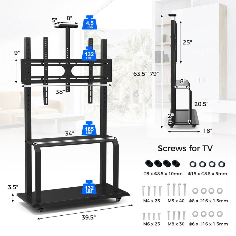 Mobile TV Stand with Camera Shelf and AV Shelves for 32-80 Inch Flat/Curved TVs by DirectDeals