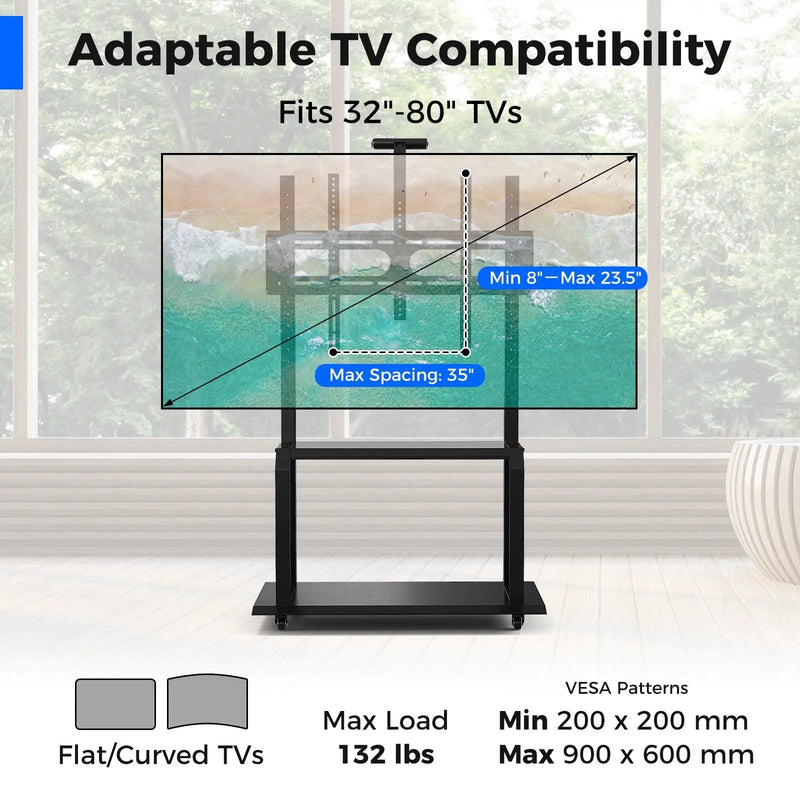 Mobile TV Stand with Camera Shelf and AV Shelves for 32-80 Inch Flat/Curved TVs by DirectDeals