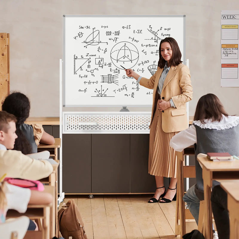 Mobile Whiteboard Adjustable Double-Sided Magnetic Board with Pegboard-White by DirectDeals