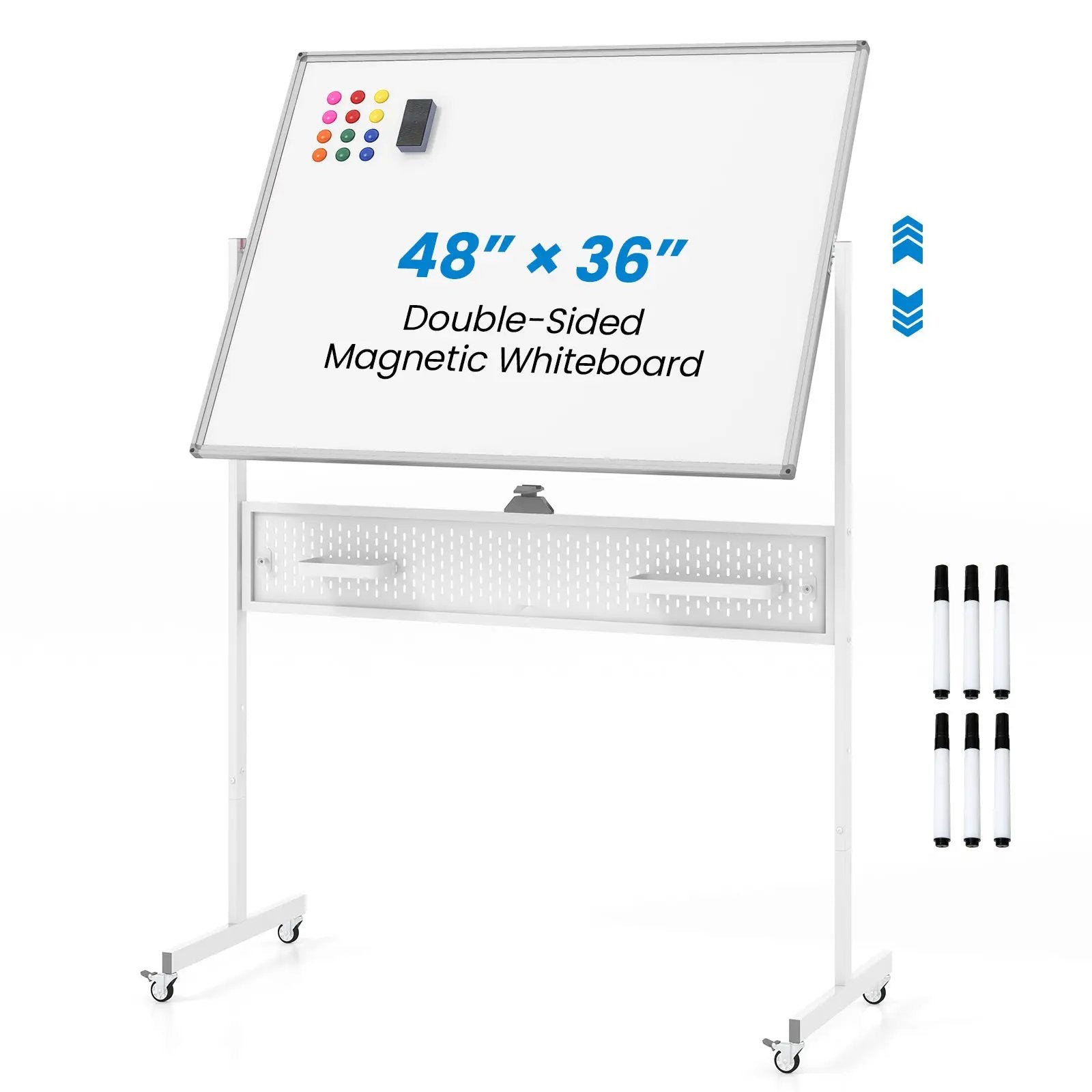 Mobile Whiteboard Adjustable Double-Sided Magnetic Board with Pegboard-White by DirectDeals
