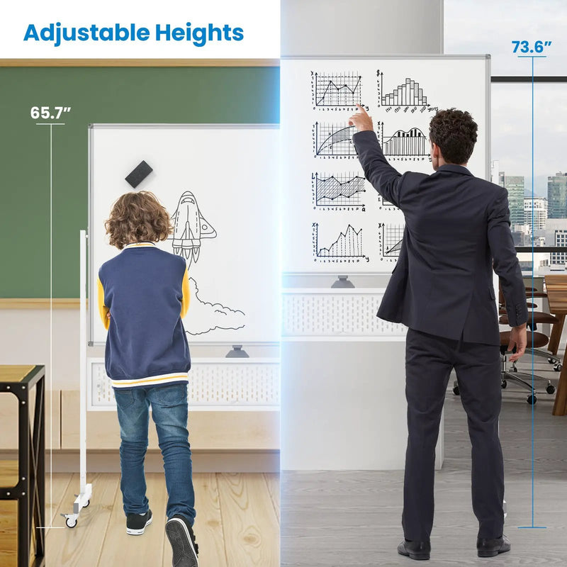 Mobile Whiteboard Adjustable Double-Sided Magnetic Board with Pegboard-White by DirectDeals