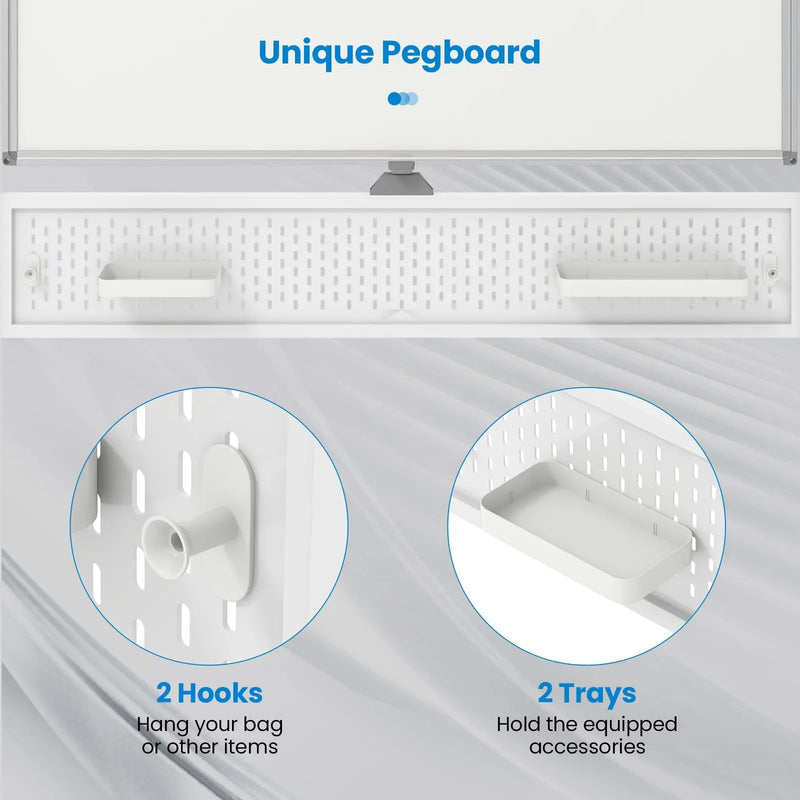 Mobile Whiteboard Adjustable Double-Sided Magnetic Board with Pegboard-White by DirectDeals