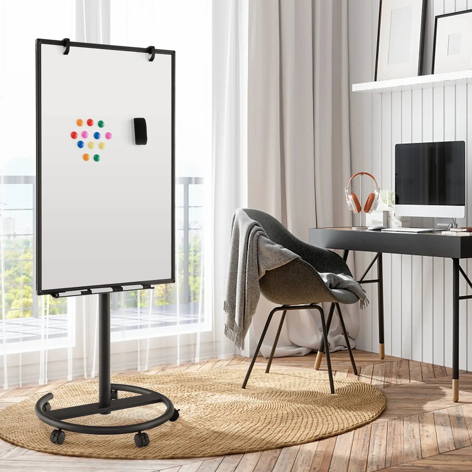 Height-Adjustable Mobile Whiteboard with Round Stand Paper Clips by DirectDeals