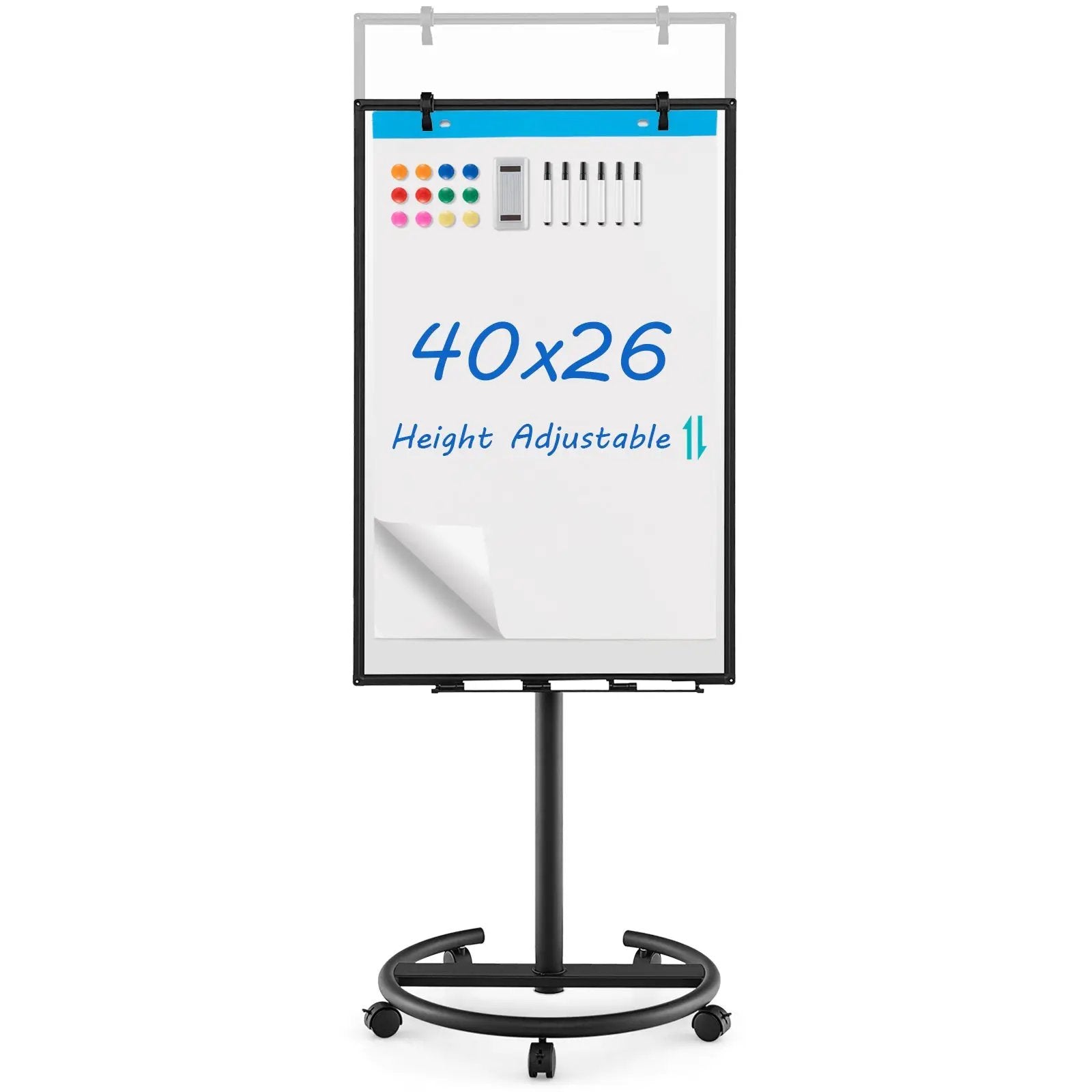 Height-Adjustable Mobile Whiteboard with Round Stand Paper Clips by DirectDeals