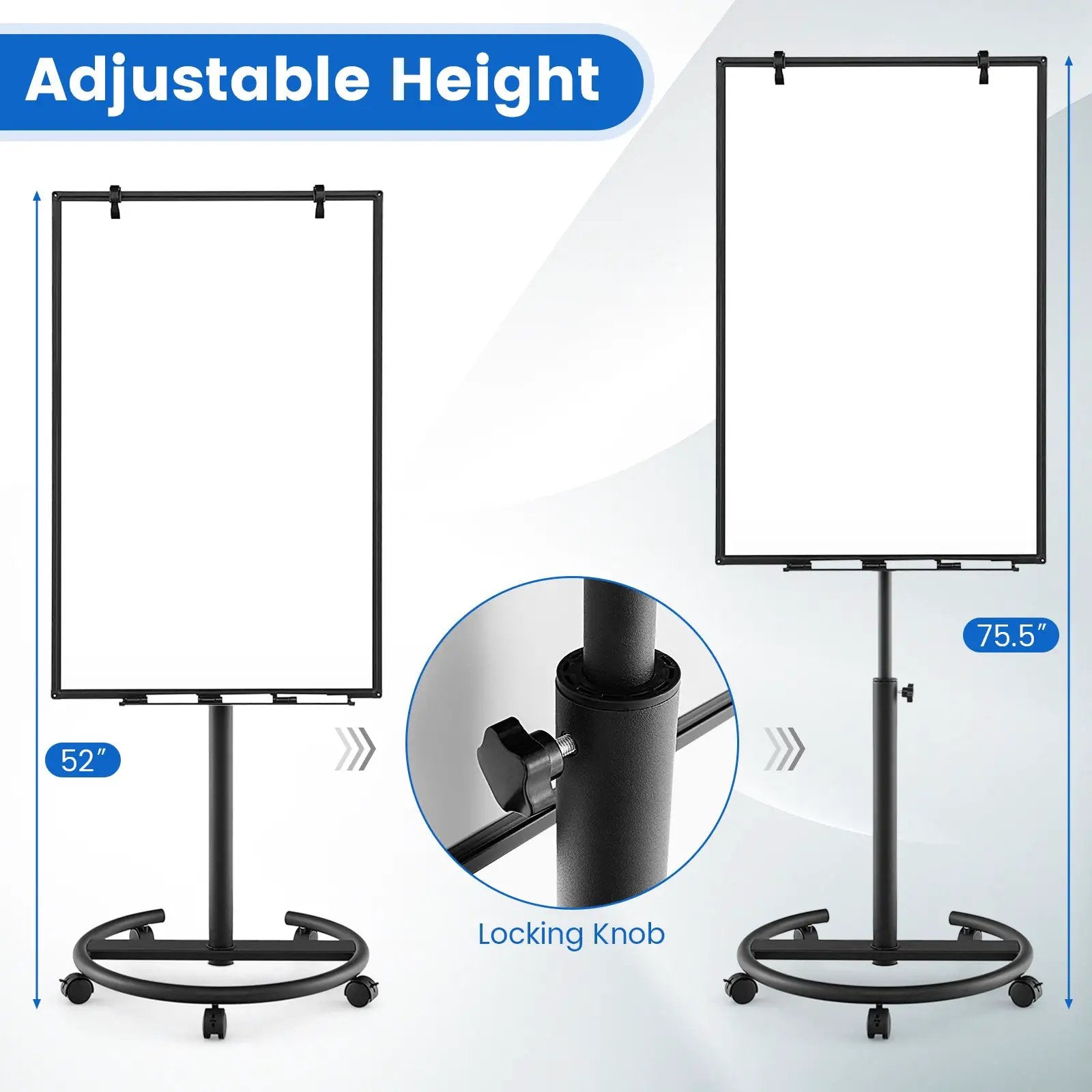 Height-Adjustable Mobile Whiteboard with Round Stand Paper Clips by DirectDeals