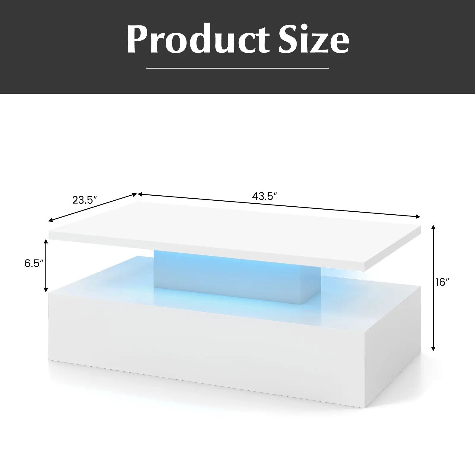 Modern 2-tier High Glossy Table with Adjustable Light Colors for Living Room by DirectDeals
