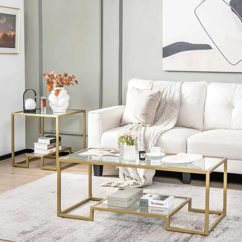 Modern 2-Tier Rectangular Coffee Table with Glass Table Top by DirectDeals