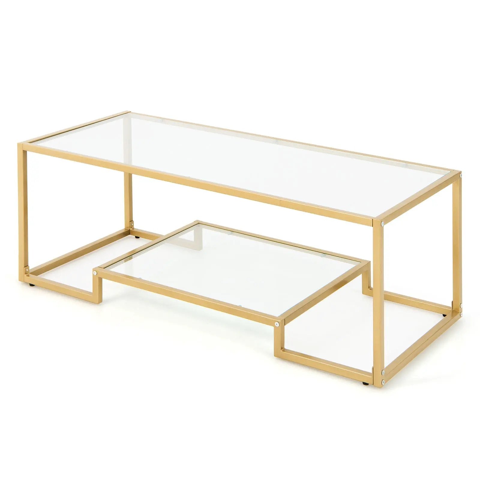 Modern 2-Tier Rectangular Coffee Table with Glass Table Top by DirectDeals