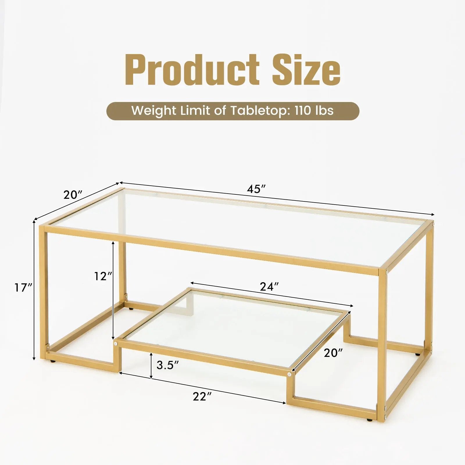 Modern 2-Tier Rectangular Coffee Table with Glass Table Top by DirectDeals