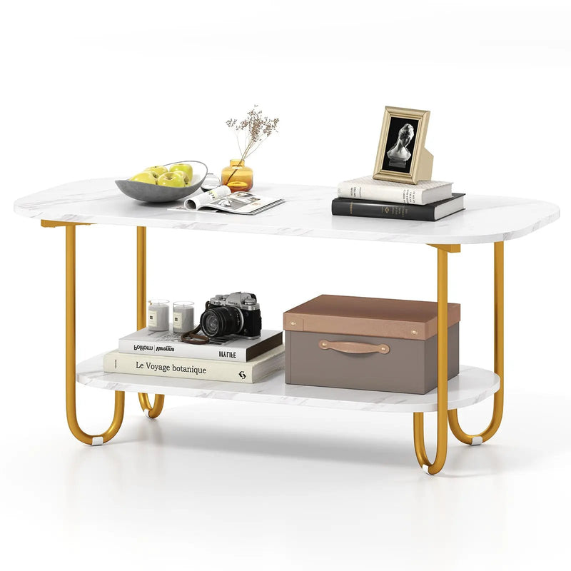 Modern 2-tier Faux Marble Top Coffee Table-White by DirectDeals