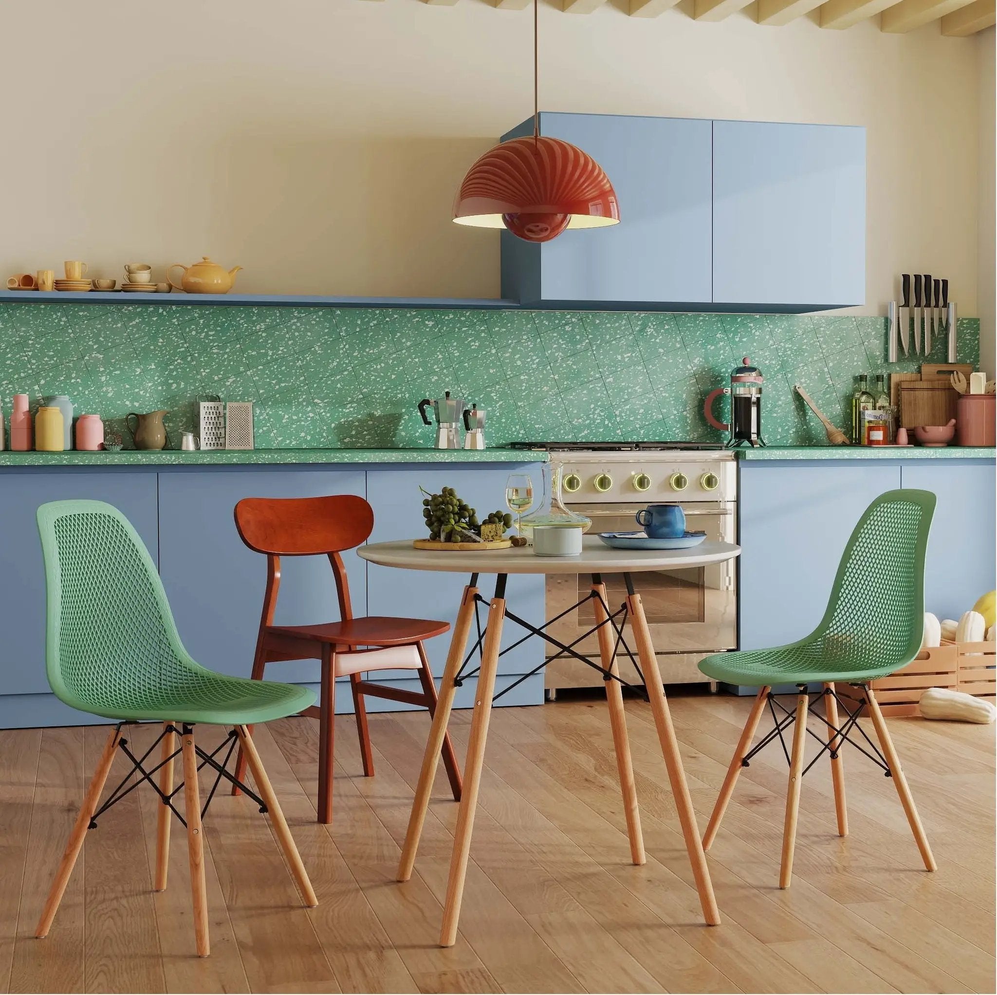 Modern 3-Piece Dining Set: Round Table with Set of 2 Hollow Plastic Chairs by DirectDeals