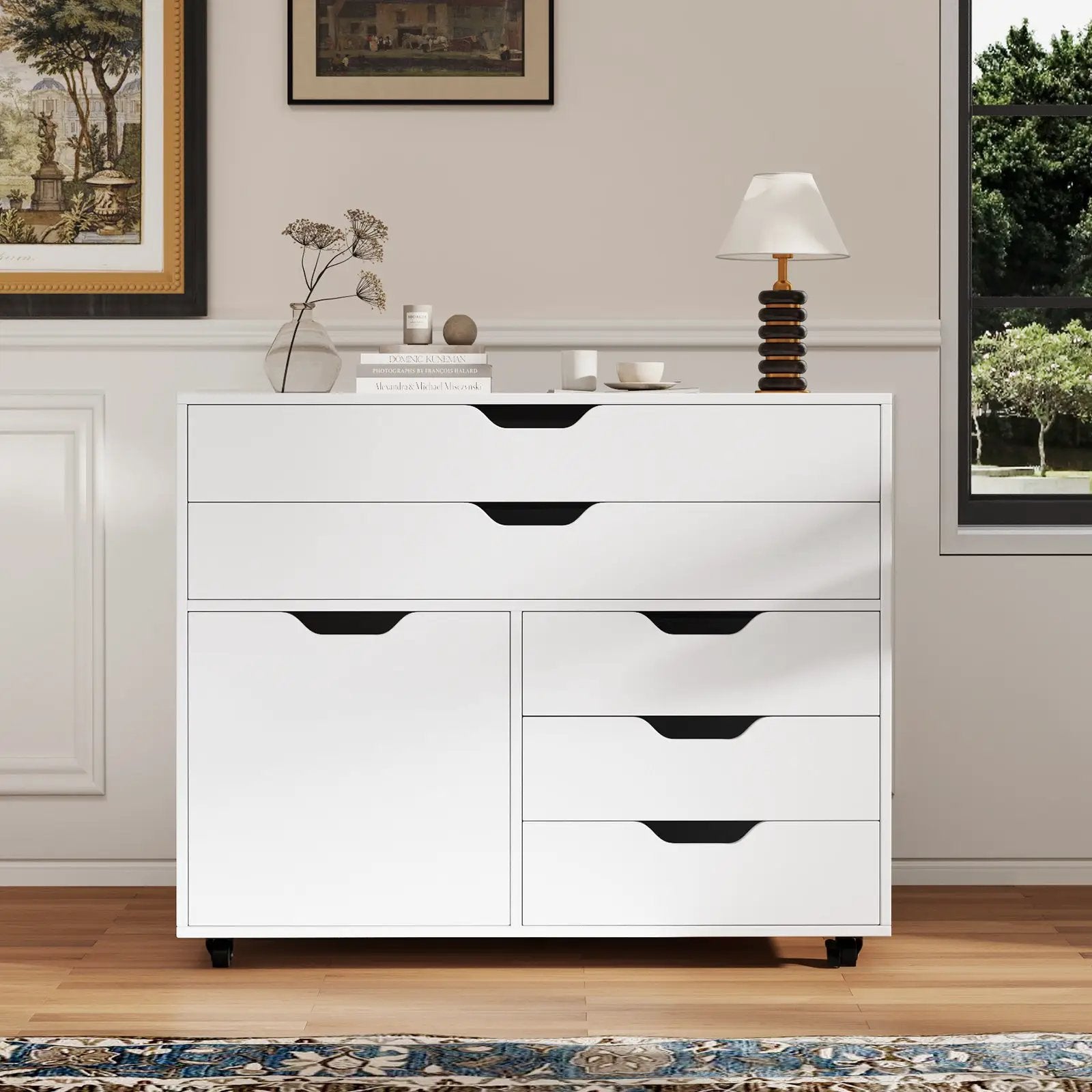 Modern Vertical 5-Drawer Mobile Chest with Door 5 Casters by DirectDeals
