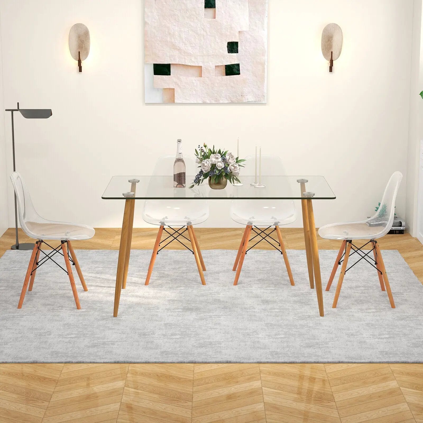 5 Pieces Rectangle Dining Table Set with 51 Inch Glass Tabletop by DirectDeals