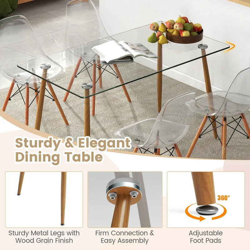 5 Pieces Rectangle Dining Table Set with 51 Inch Glass Tabletop by DirectDeals