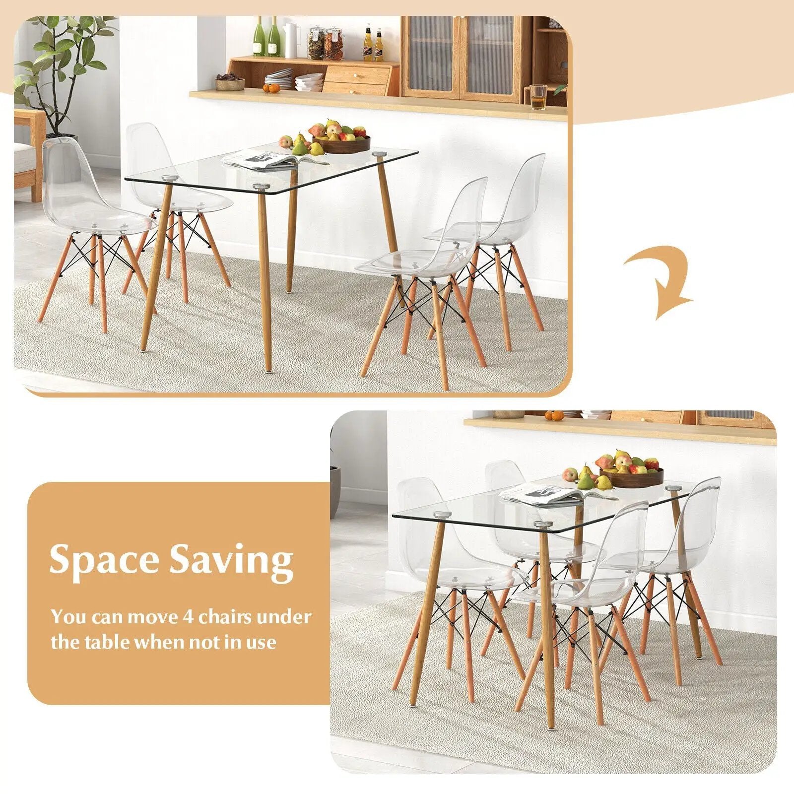 5 Pieces Rectangle Dining Table Set with 51 Inch Glass Tabletop by DirectDeals