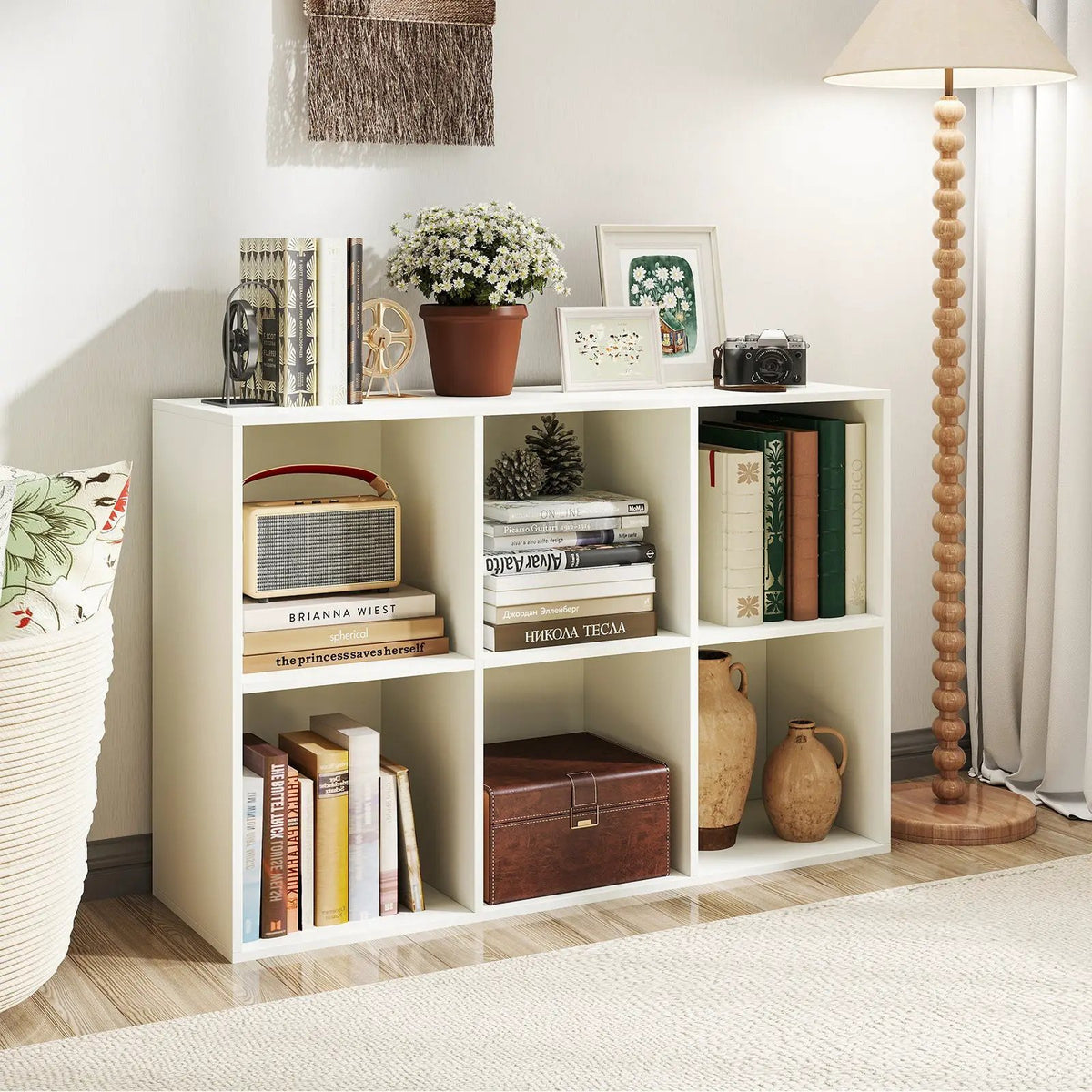 Modern 6-Cube Bookcase with Anti-tipping Kits for Bedroom Living Room-White by DirectDeals