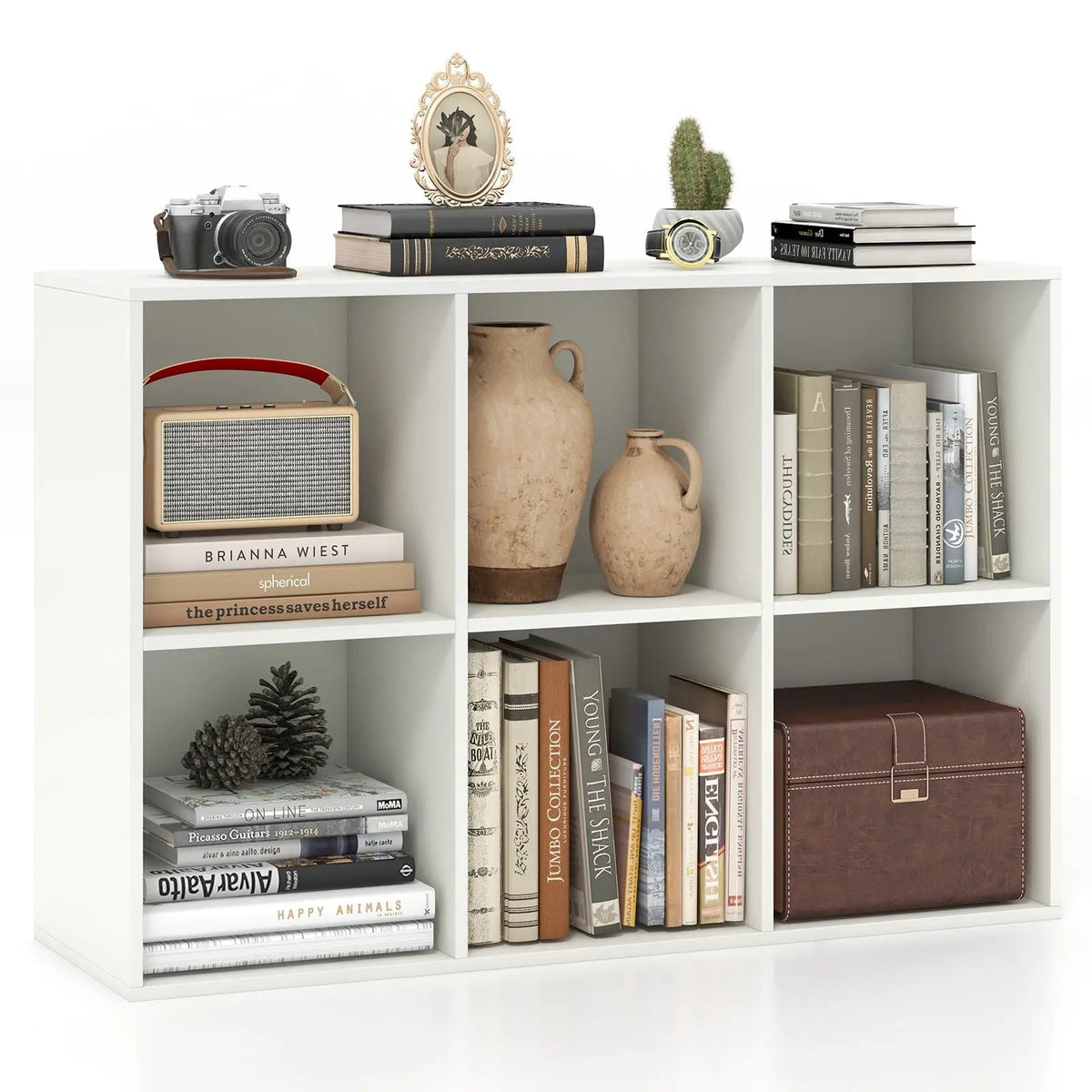 Modern 6-Cube Bookcase with Anti-tipping Kits for Bedroom Living Room-White by DirectDeals