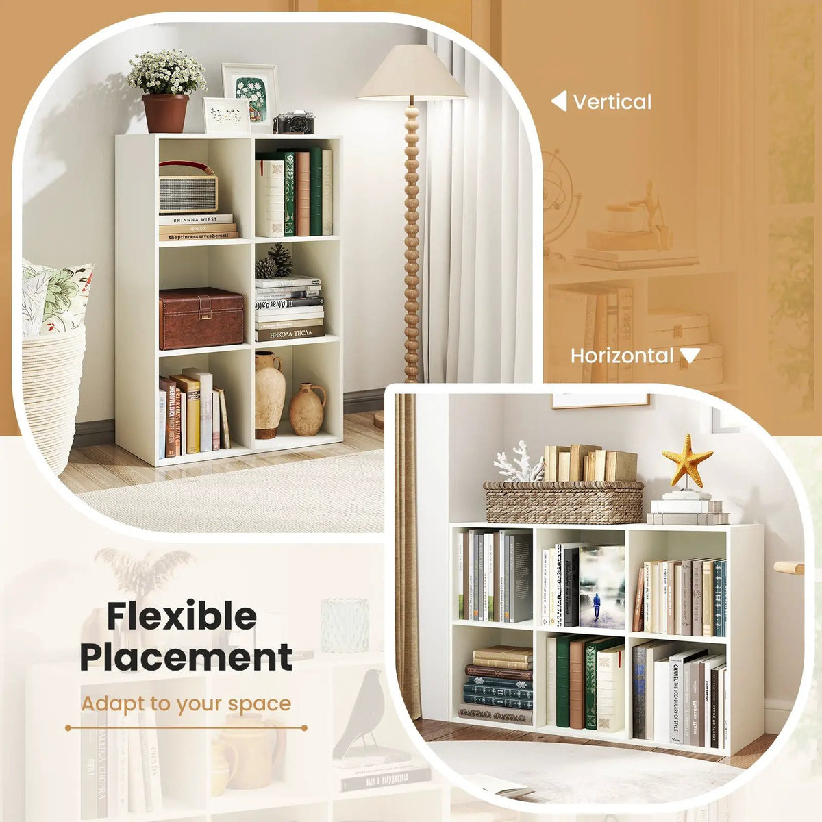 Modern 6-Cube Bookcase with Anti-tipping Kits for Bedroom Living Room-White by DirectDeals