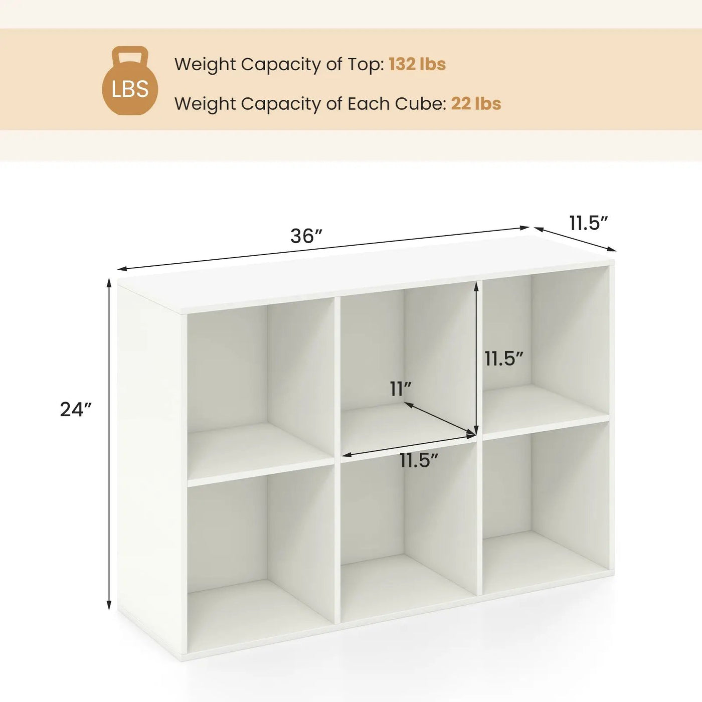 Modern 6-Cube Bookcase with Anti-tipping Kits for Bedroom Living Room-White by DirectDeals