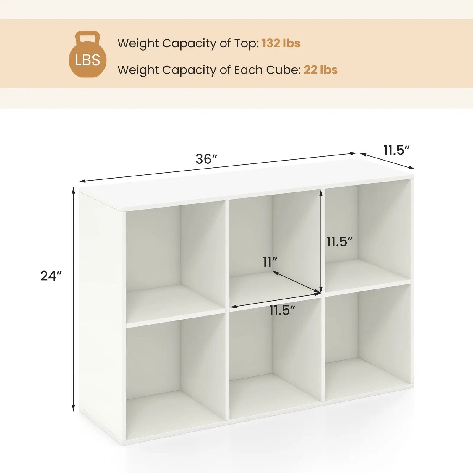 Modern 6-Cube Bookcase with Anti-tipping Kits for Bedroom Living Room-White by DirectDeals
