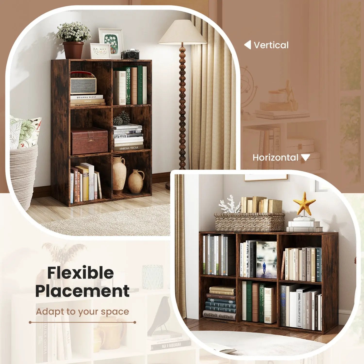 6-Cube Bookcase with Anti-Tipping Kit - Rustic Brown by DirectDeals