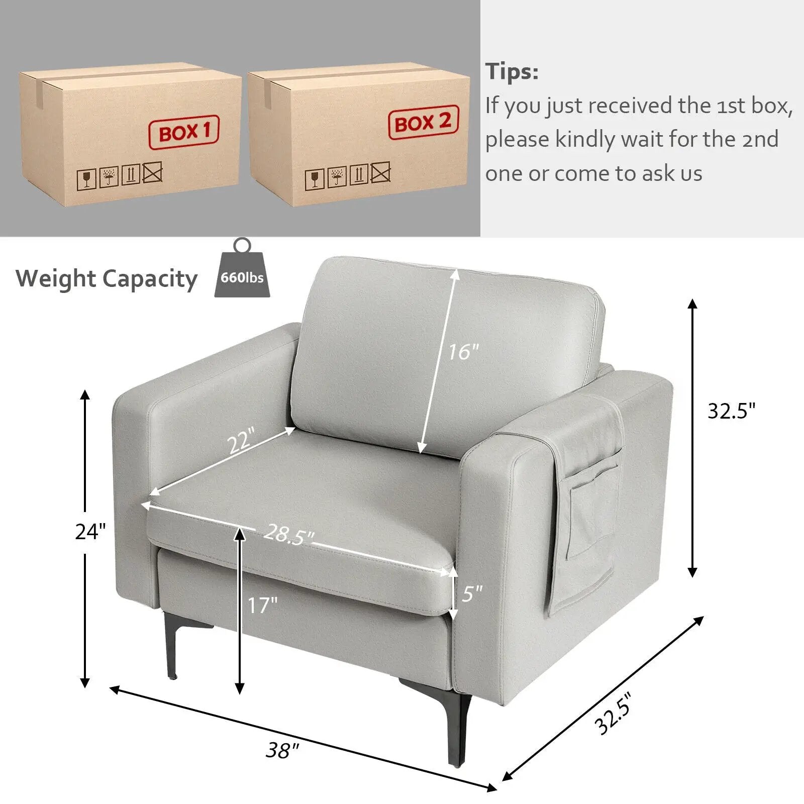 Modern Accent Armchair with Side Storage Pocket by DirectDeals
