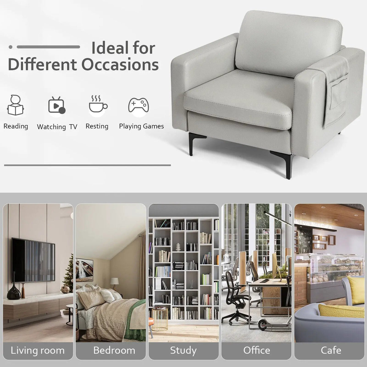 Modern Accent Armchair with Side Storage Pocket by DirectDeals