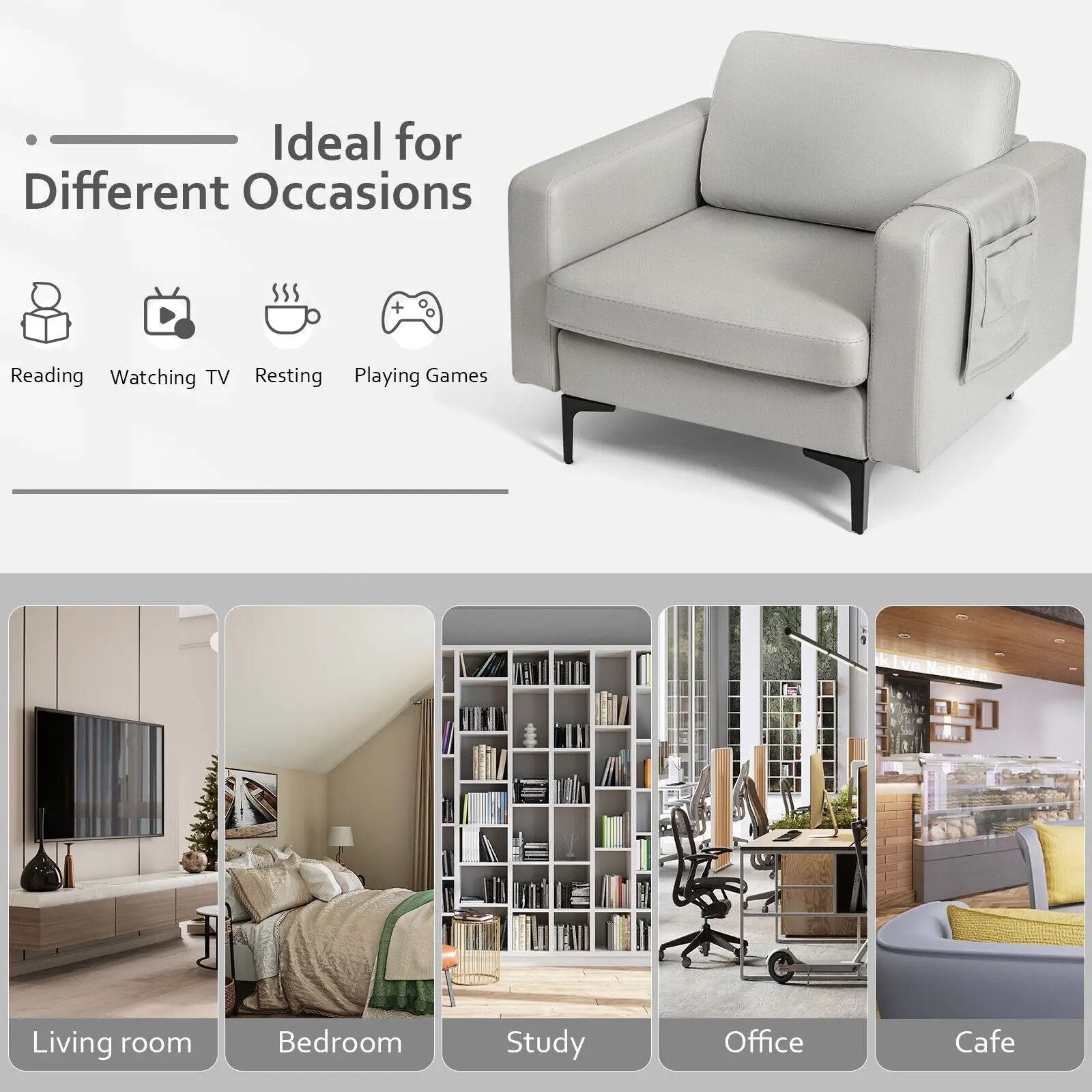 Modern Accent Armchair with Side Storage Pocket by DirectDeals