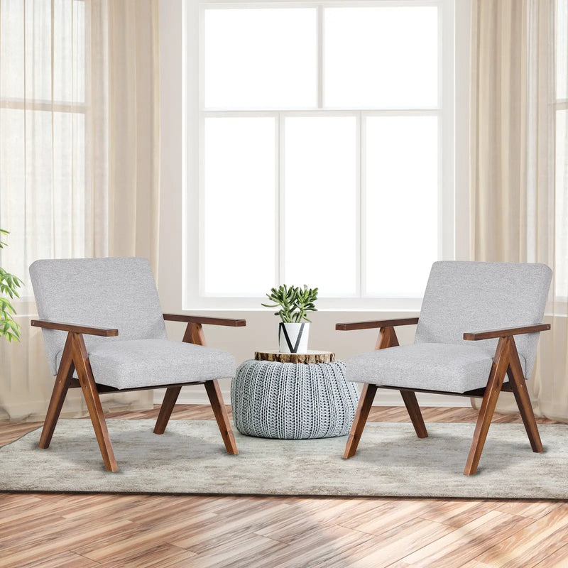 Modern Accent Chair Linen Fabric Armchair with Solid Acacia Wood Frame by DirectDeals