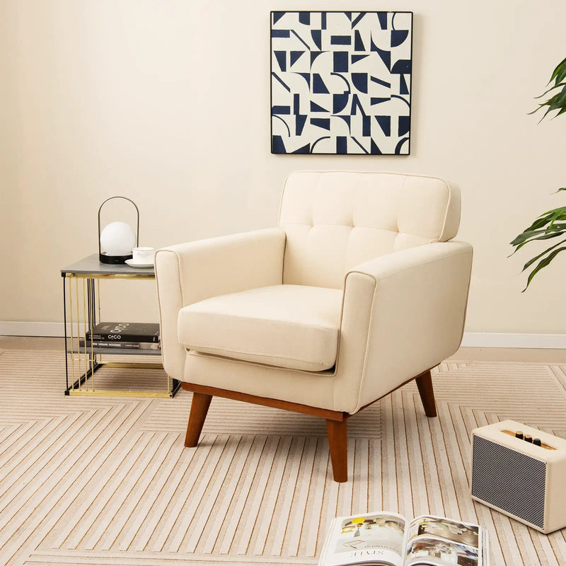 Modern Accent Chair Upholstered Linen Fabric Armchair with Removable Padded Seat Cushion by DirectDeals