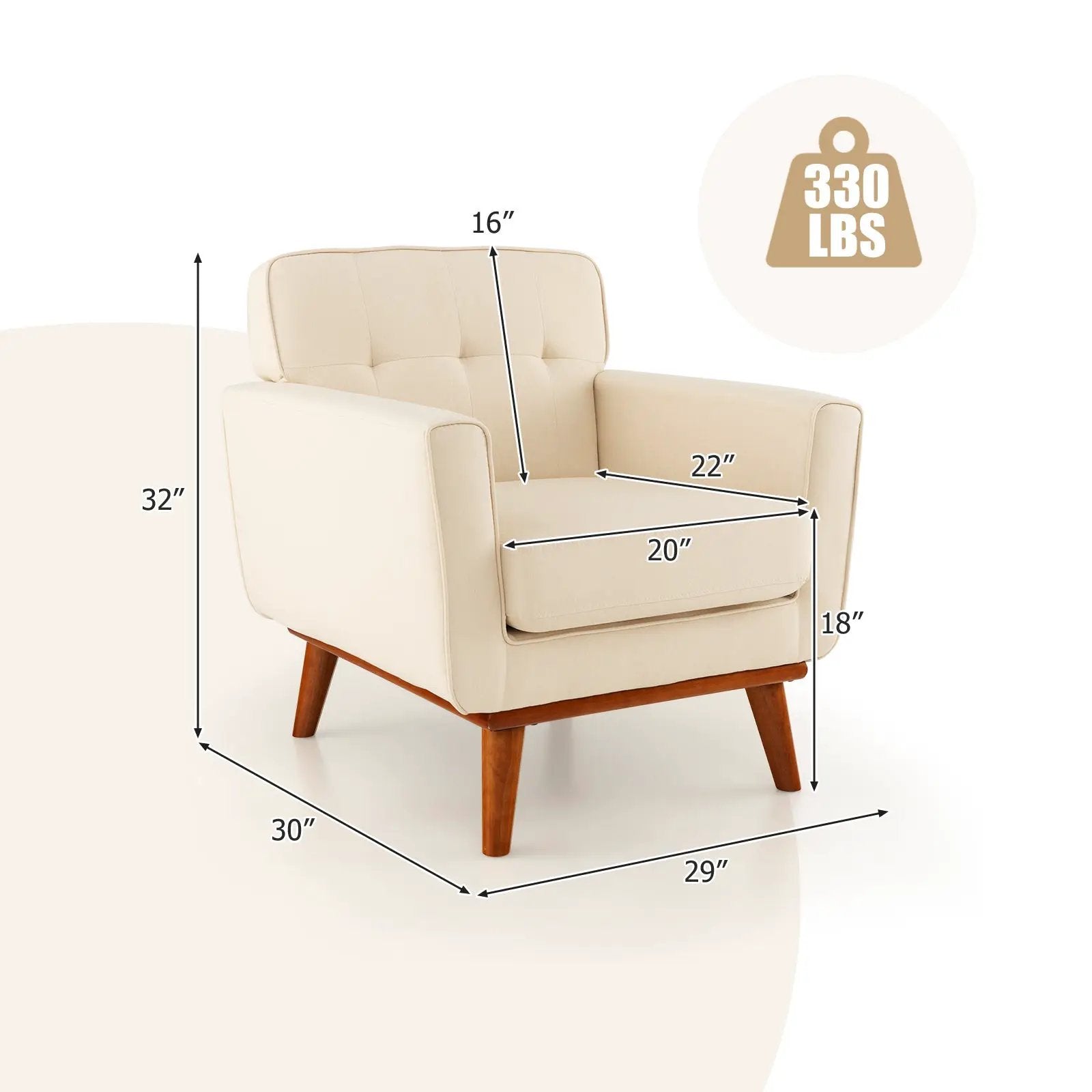 Modern Accent Chair Upholstered Linen Fabric Armchair with Removable Padded Seat Cushion by DirectDeals