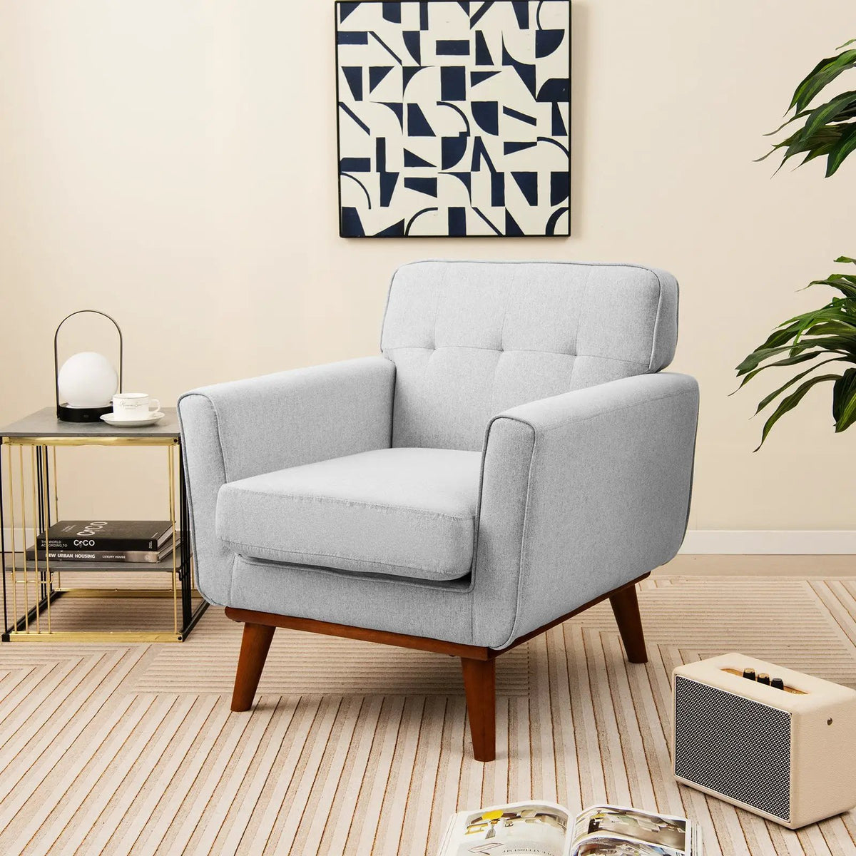 Modern Accent Chair Upholstered Linen Fabric Armchair with Removable Padded Seat Cushion by DirectDeals